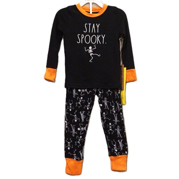 Rae Dunn 2 Piece Pajama Set Black Stay Spooky Skeleton Halloween Kids Size 3T - Picture 1 of 7